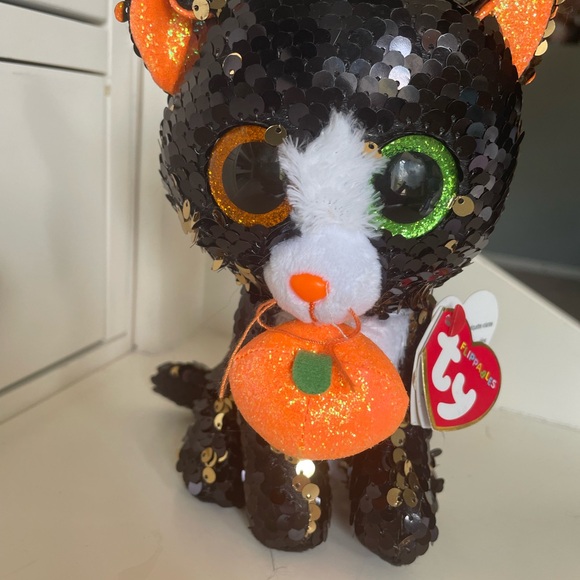 TY Flippables Sequin Plush - JINX the Black Cat with Pumpkin (6 inch) - MWMTs - Picture 8 of 8